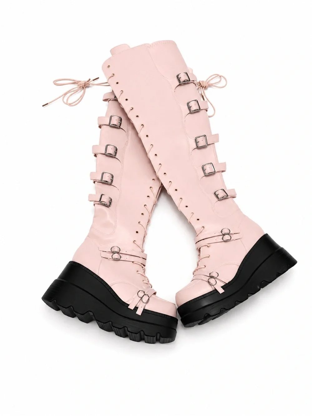 Platform Boots Over Knee Thigh High Goth Boots Chunky Heel Pink Size 8.5
